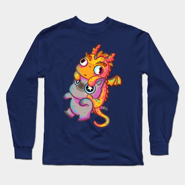 Dragon and Cat Long Sleeve T-Shirt by Sardoodles